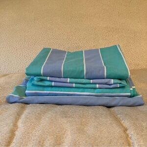 Vintage Marimekko Dan River Twin Sheet  Set Purple Turquoise White Stripe 1980